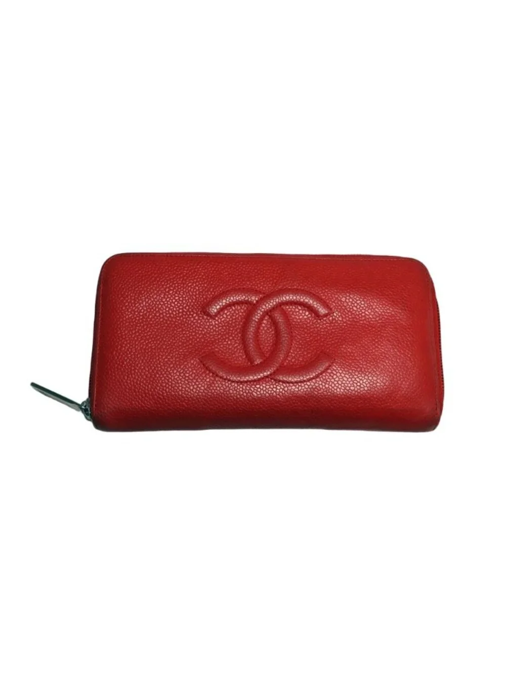 Chanel Caviar Leather CC Logo Zip Around Wallet